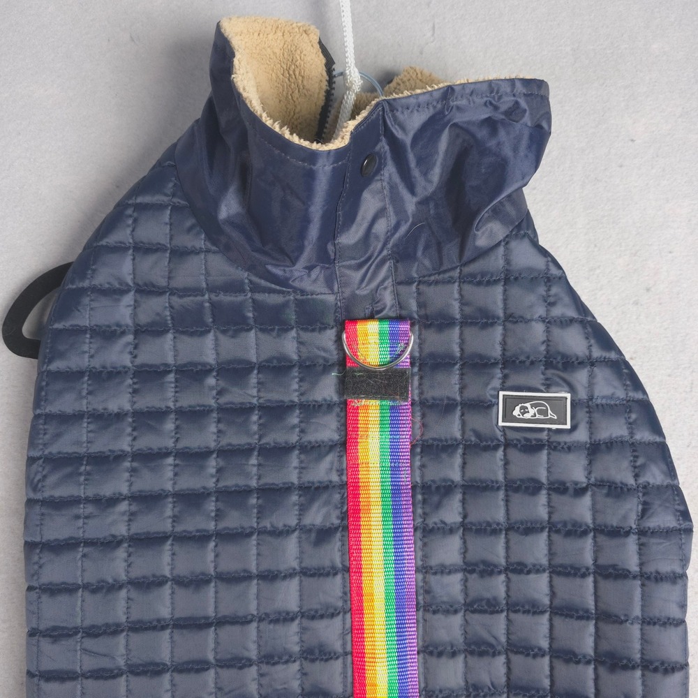Shaggleton‎ Collection Quilted Dog Coat Rainbow Stripe Sherpa Lined Size 26 - Picture 2 of 9